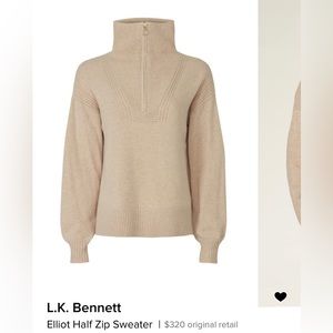 LK Bennett Tan Half Zip Sweater Large